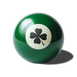 Green pool ball with a black clover symbol on a white background